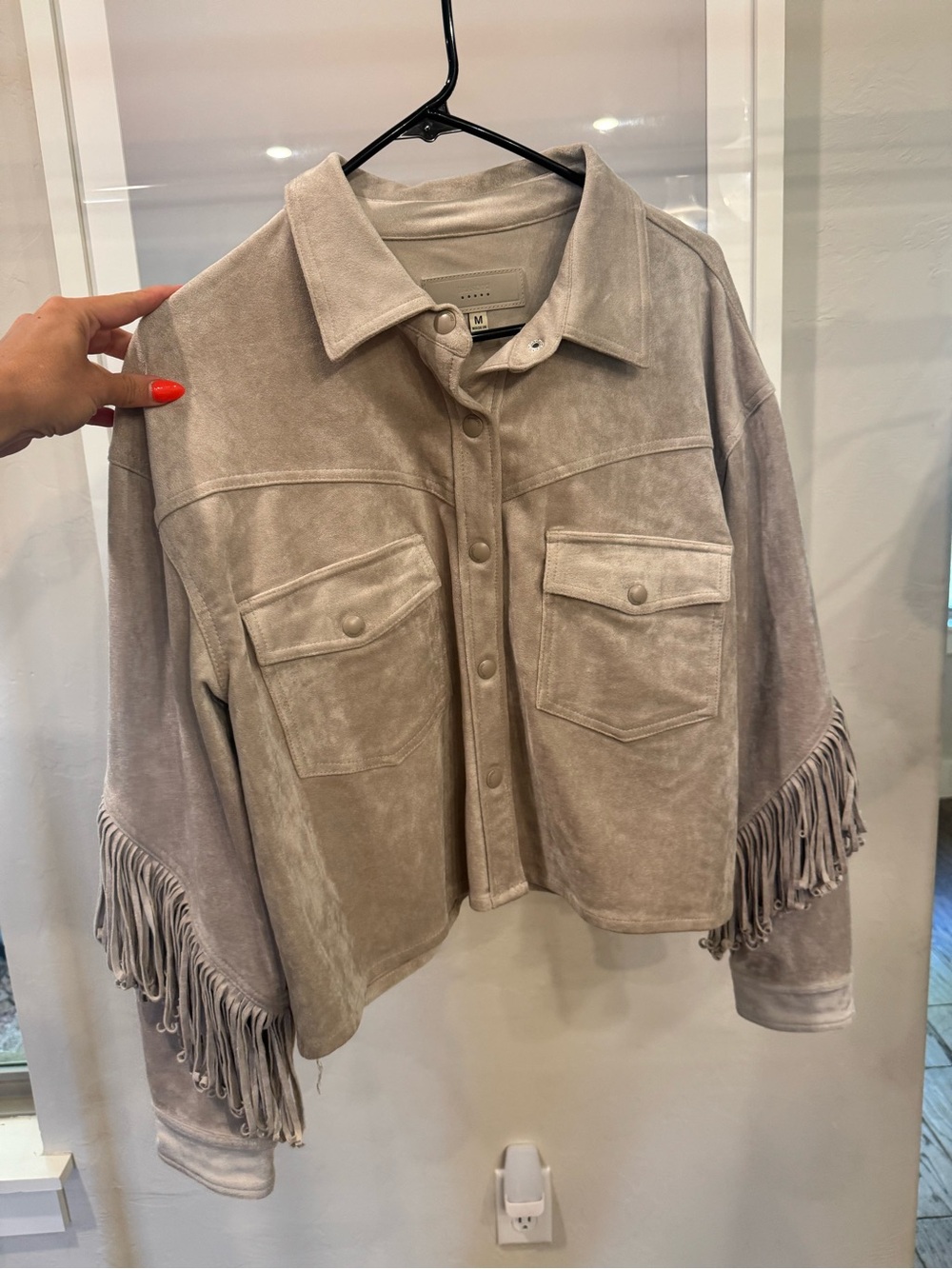 Blank NYC Taupe Fringe Suede Jacket